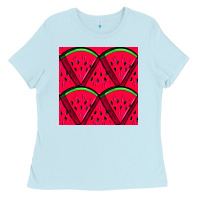 Baby Blue Watermelon Slices Seamless Pattern Ladies Tee - BundleAndBundleShop
