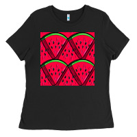 Black Watermelon Slices Seamless Pattern Ladies Tee - BundleAndBundleShop