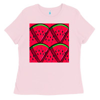 Bubblegum Pink Watermelon Slices Seamless Pattern Ladies Tee - BundleAndBundleShop