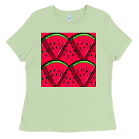 Matcha Watermelon Slices Seamless Pattern Ladies Tee - BundleAndBundleShop