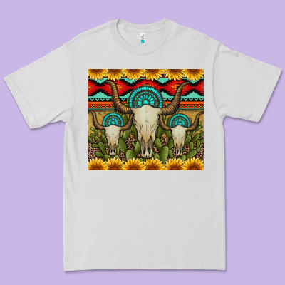 Bull Skulls Gemstones And Cactus With Leopard And Aztec Premium Tee Designed By Artiststas