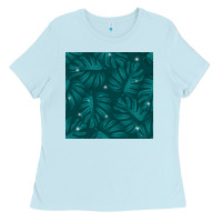 Baby Blue Tropical  Leaves Seamless Pattern Ladies Tee - BundleAndBundleShop