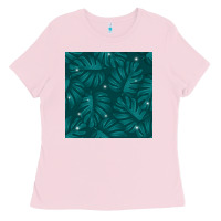 Bubblegum Pink Tropical  Leaves Seamless Pattern Ladies Tee - BundleAndBundleShop