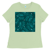 Matcha Tropical  Leaves Seamless Pattern Ladies Tee - BundleAndBundleShop