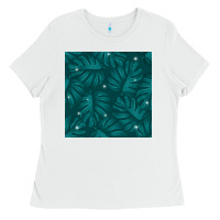 White Tropical  Leaves Seamless Pattern Ladies Tee - BundleAndBundleShop