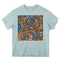 Arona American Flag Horseshoe Deamless Pattern Heavy Core Tee - BundleAndBundleShop