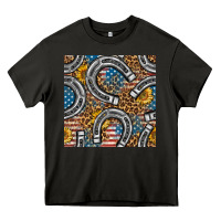 Asphalt American Flag Horseshoe Deamless Pattern Heavy Core Tee - BundleAndBundleShop