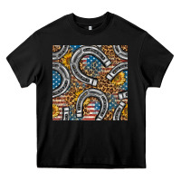 Black American Flag Horseshoe Deamless Pattern Heavy Core Tee - BundleAndBundleShop