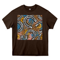 Chocolate Brown American Flag Horseshoe Deamless Pattern Heavy Core Tee - BundleAndBundleShop