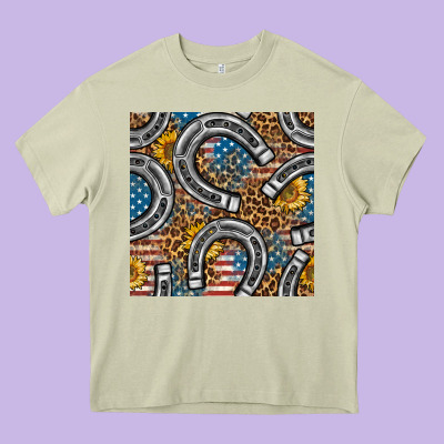American Flag Horseshoe Deamless Pattern Heavy Core Tee Designed By Bundleandbundleshop