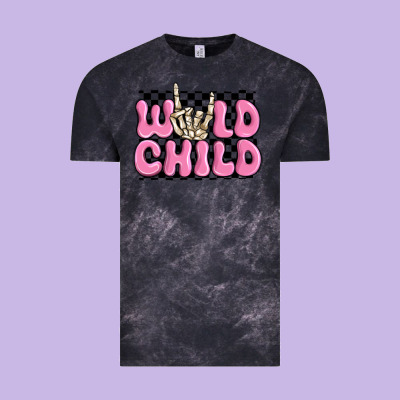 Wild Child Pink Skeleton Vintage Tee Designed By Maliassmallbusiness