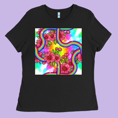 Tie Dye Floral Seamless Pattern Ladies Tee Designed By Bundleandbundleshop