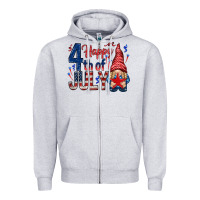 Heather Grey Happy 4th Of July with gnome Zipper Hoodie - HowdyJamesFarm