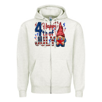 Oatmeal Heather Happy 4th Of July with gnome Zipper Hoodie - HowdyJamesFarm