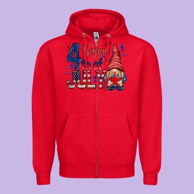 Happy 4th Of July With Gnome Zipper Hoodie Designed By Howdyjamesfarm