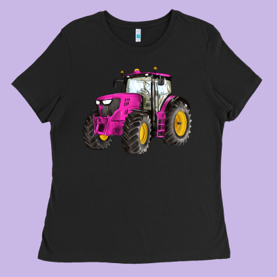 Western Farm Tractor Pink Ladies Tee Designed By Artiststas