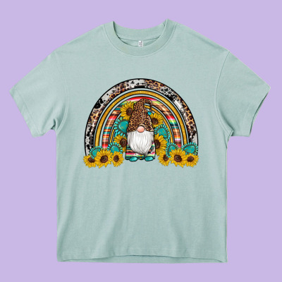Western Gnome Gemstones Sunflowers Rainbow Heavy Core Tee Designed By Artiststas