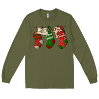 Army Green Christmas Socks With Santa Letter Long Sleeve Tee - LillyAllenDesigns