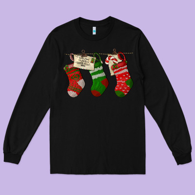 Christmas Socks With Santa Letter Long Sleeve Tee Designed By Lillyallendesigns