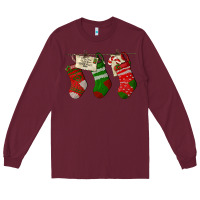 Burgundy Christmas Socks With Santa Letter Long Sleeve Tee - LillyAllenDesigns
