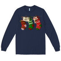 Navy Christmas Socks With Santa Letter Long Sleeve Tee - LillyAllenDesigns