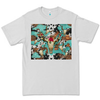 Dove Grey bull skull flowers cowhides and leopard Premium Tee - Artiststas