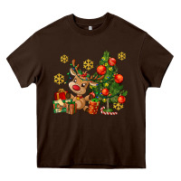 Reindeer And Christmas Tree Heavy Core Tee | Teevron