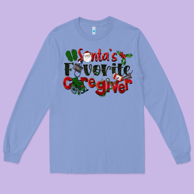 Santa's Favorite Caregiver Christmas Long Sleeve Tee Designed By Lillyallendesigns