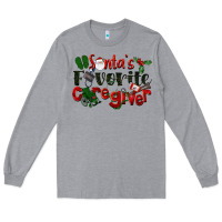 Heather Grey Santa's Favorite Caregiver Christmas Long Sleeve Tee - LillyAllenDesigns