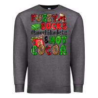 Charcoal Heather fuzzy socks flannel blankets and hot cocoa Premium Sweatshirt - OliviaCreatesArt