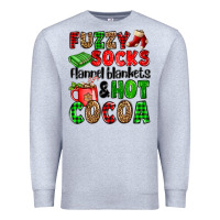 Heather Grey fuzzy socks flannel blankets and hot cocoa Premium Sweatshirt - OliviaCreatesArt