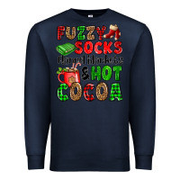 Navy fuzzy socks flannel blankets and hot cocoa Premium Sweatshirt - OliviaCreatesArt