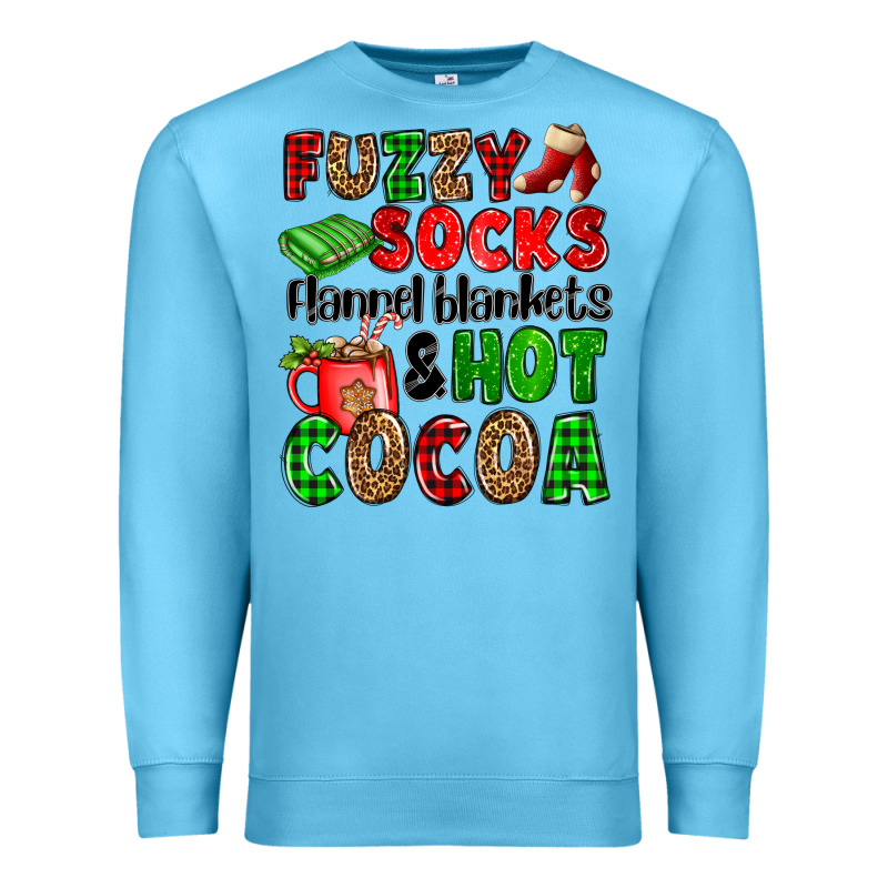 Fuzzy Socks Flannel Blankets And Hot Cocoa Premium Sweatshirt by OliviaCreatesArt | Teevron