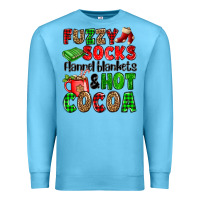 Ocean Blue fuzzy socks flannel blankets and hot cocoa Premium Sweatshirt - OliviaCreatesArt