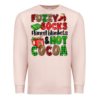 Pale Pink fuzzy socks flannel blankets and hot cocoa Premium Sweatshirt - OliviaCreatesArt