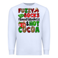 White fuzzy socks flannel blankets and hot cocoa Premium Sweatshirt - OliviaCreatesArt