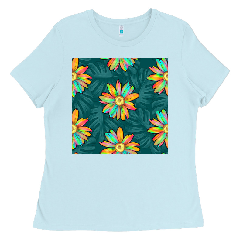 Colorful Tropical Flowers Seamless Pattern Ladies Tee by BundleAndBundleShop | Teevron
