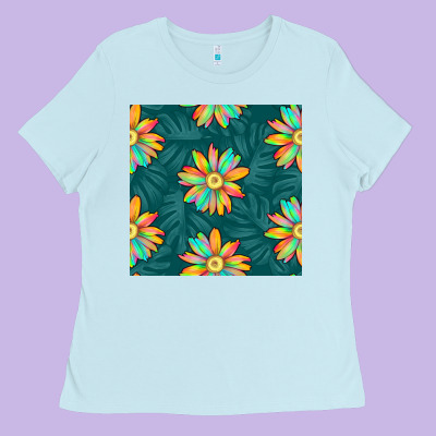 Colorful Tropical Flowers Seamless Pattern Ladies Tee Designed By Bundleandbundleshop