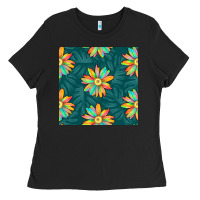 Black colorful tropical flowers seamless pattern Ladies Tee - BundleAndBundleShop