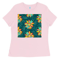 Bubblegum Pink colorful tropical flowers seamless pattern Ladies Tee - BundleAndBundleShop