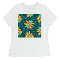 White colorful tropical flowers seamless pattern Ladies Tee - BundleAndBundleShop