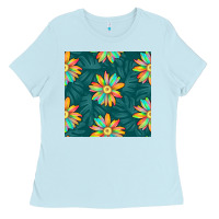 Baby Blue colorful tropical flowers seamless pattern Ladies Tee - BundleAndBundleShop