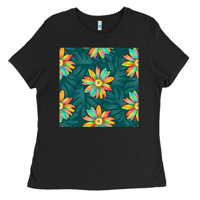 Colorful Tropical Flowers Seamless Pattern Ladies Tee by BundleAndBundleShop | Teevron