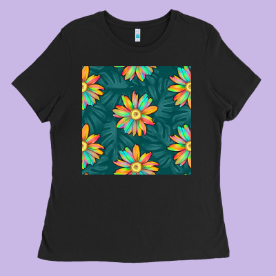 Colorful Tropical Flowers Seamless Pattern Ladies Tee Designed By Bundleandbundleshop