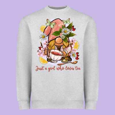 Just A Girl Who Loves Tea Gnome Heavyweight Sweatshirt Designed By Barkaloodesign