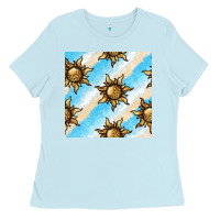 Baby Blue leopard sun seamless pattern Ladies Tee - BundleAndBundleShop