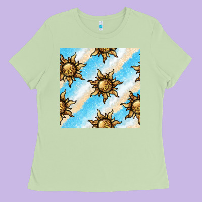 Leopard Sun Seamless Pattern Ladies Tee Designed By Bundleandbundleshop