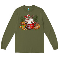 Army Green christmas vibes hot cocoa Long Sleeve Tee - LillyAllenDesigns