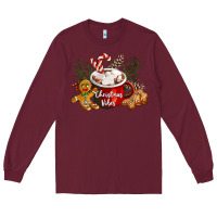 Burgundy christmas vibes hot cocoa Long Sleeve Tee - LillyAllenDesigns
