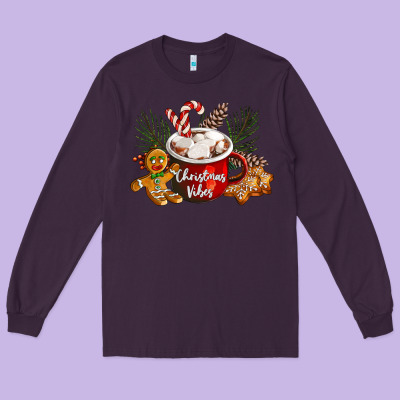 Christmas Vibes Hot Cocoa Long Sleeve Tee Designed By Lillyallendesigns